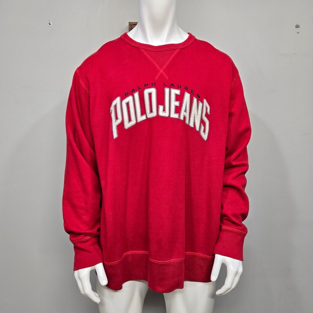 Vintage Ralph Lauren Polo Jeans Co Sweatshirt XL Red Logo Spellout Y2K Oversized